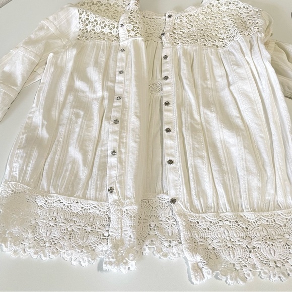 Maje Crochet Lace Yoke Button Back Cotton Top Ivory Small - Picture 13 of 16